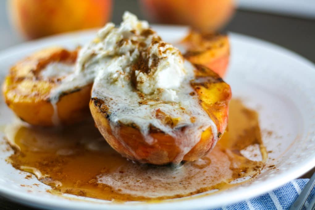 grilled peaches with honey and coconut cream